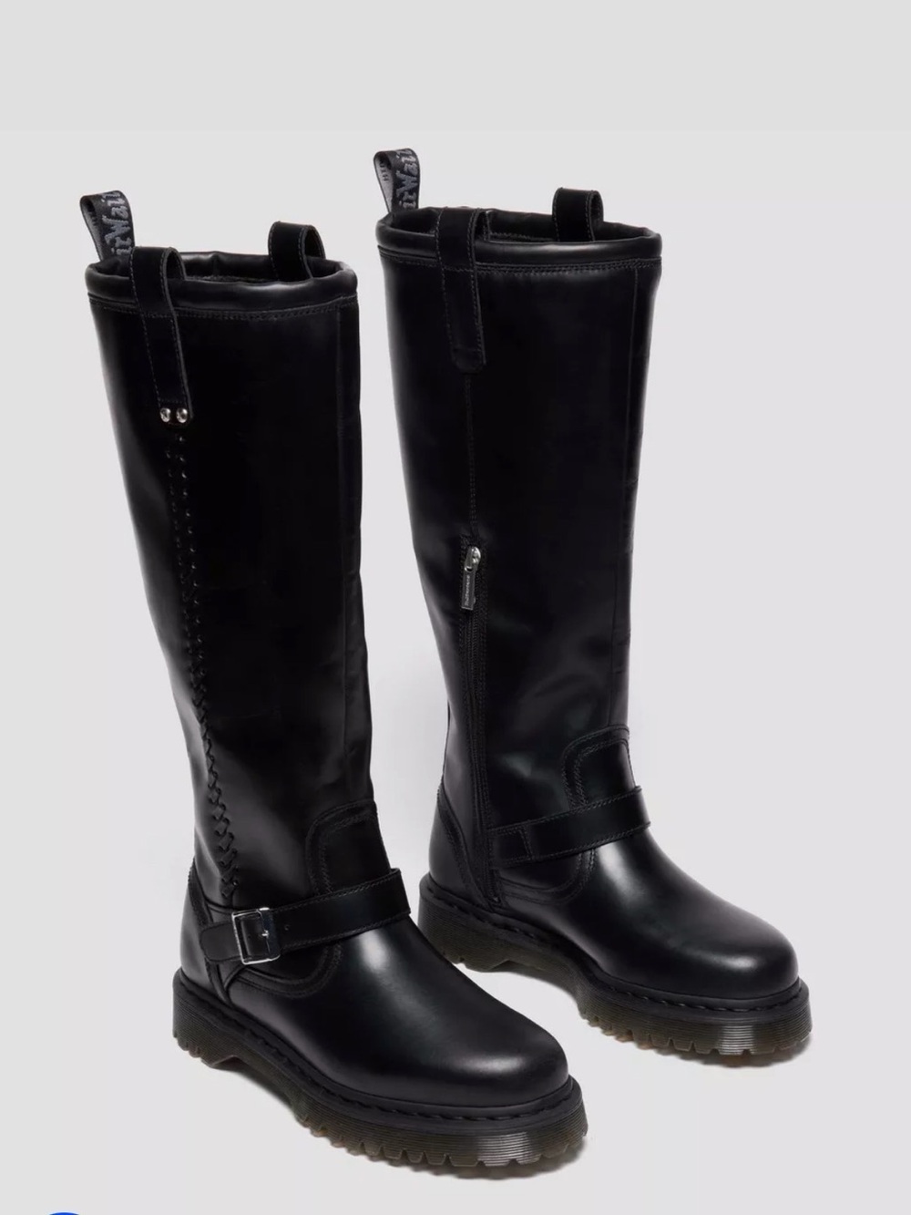 Black Leather Dr Marten Knee-High Buckle Boots
